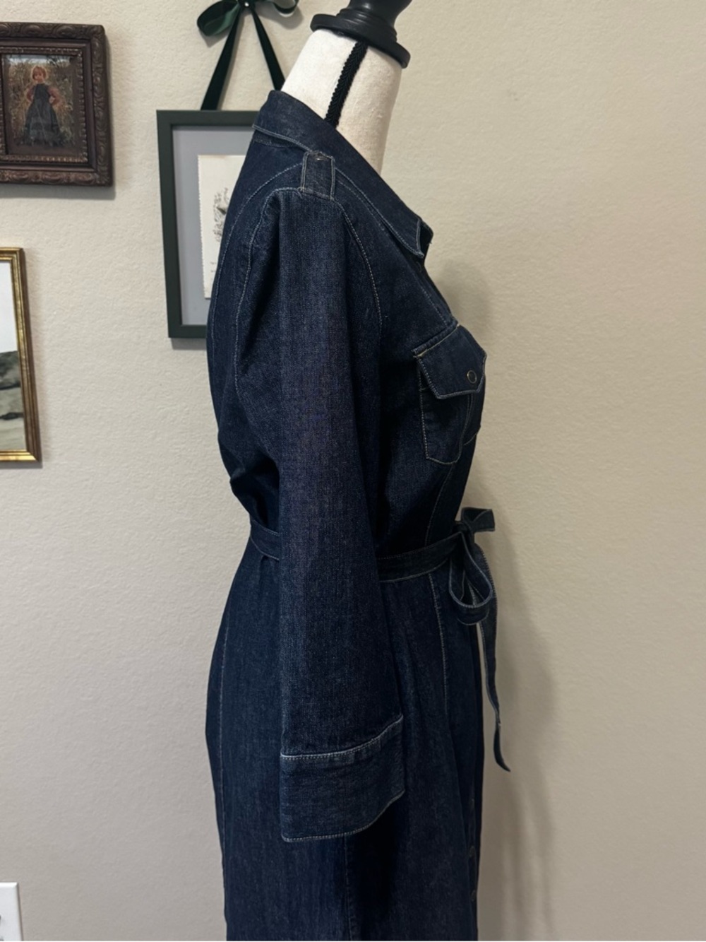 CHRISTOPHER BANKS | Dark Denim Button-Front Shirt Dress with Tie Waist Size XL - Picture 5 of 10